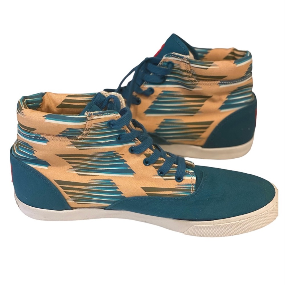 Bucket Feet Mens Mid High Top Canvas Sneakers Shoes Skater Green Tan 10 LIMITED